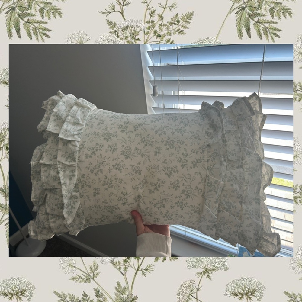 Laura Ashley Cream and Green Floral Throw Pillow